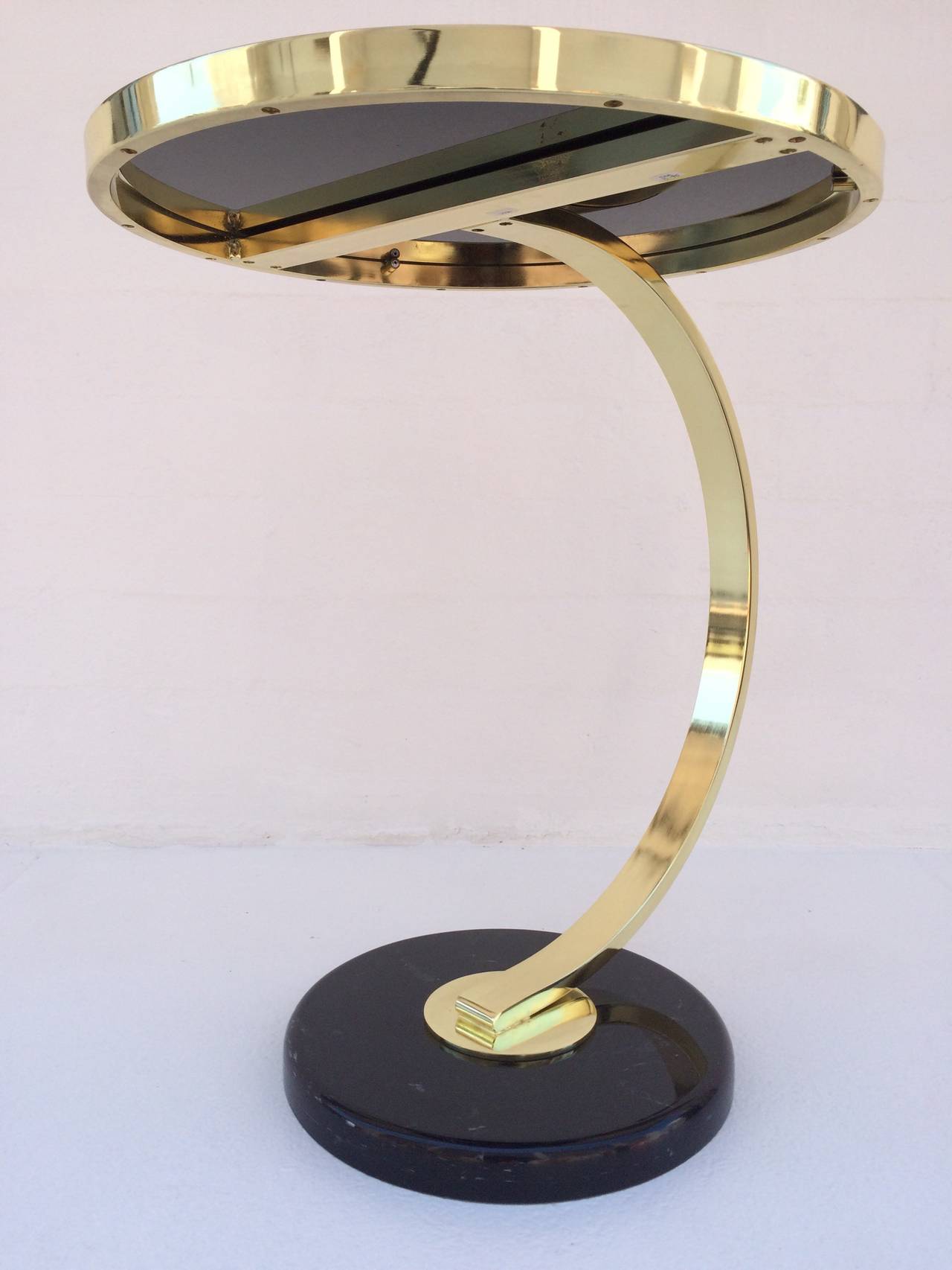 Painted Polished Brass and Black Glass Side Table by Milo Baughman for DIA
