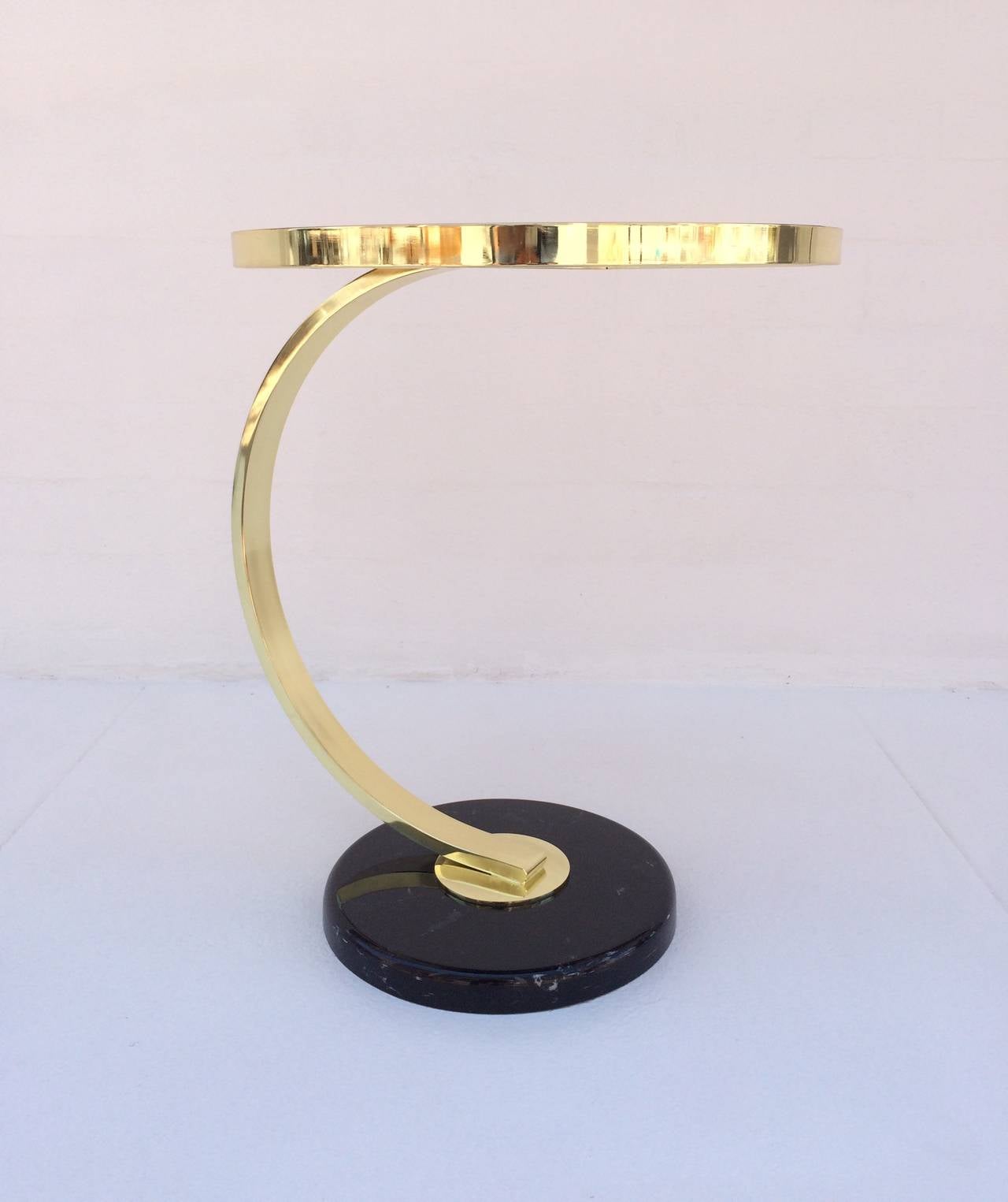 Polished Brass and Black Glass Side Table by Milo Baughman for DIA 1