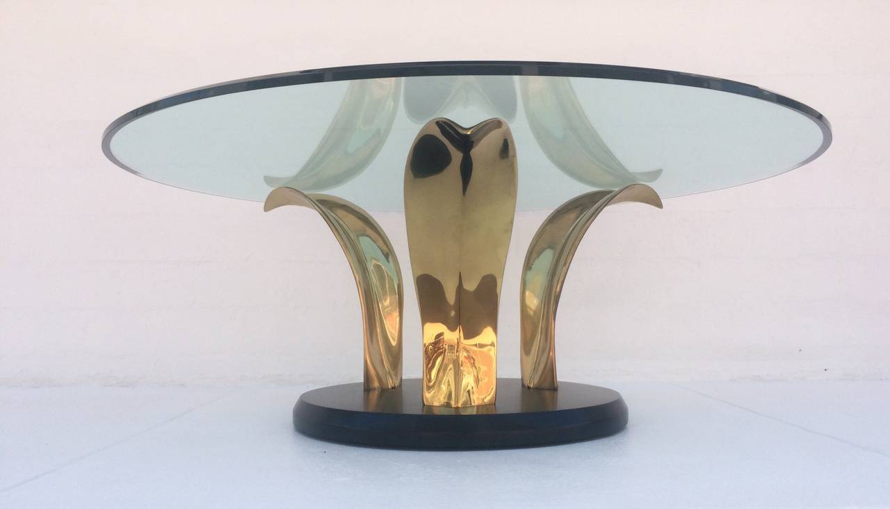 Mid-Century Modern Polished Brass and Glass Coffee or Cocktail Table
