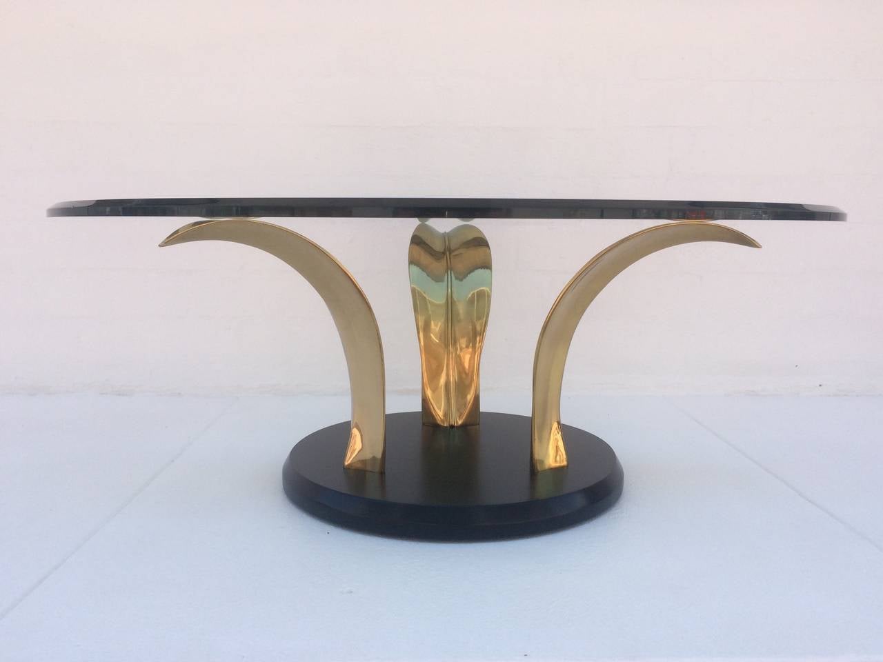 Polished Brass and Glass Coffee or Cocktail Table 1