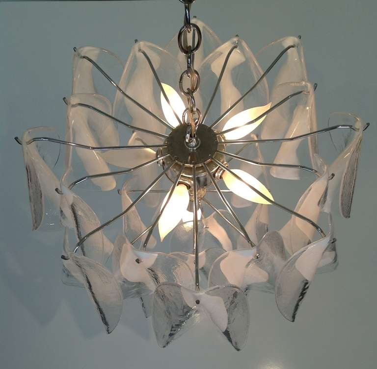 Italian Mazzega Murano Hand Blown White Feather Chandelier