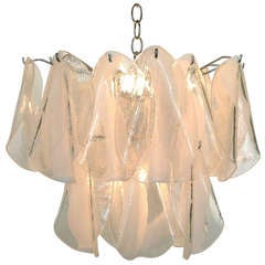 Mazzega Murano Hand Blown White Feather Chandelier