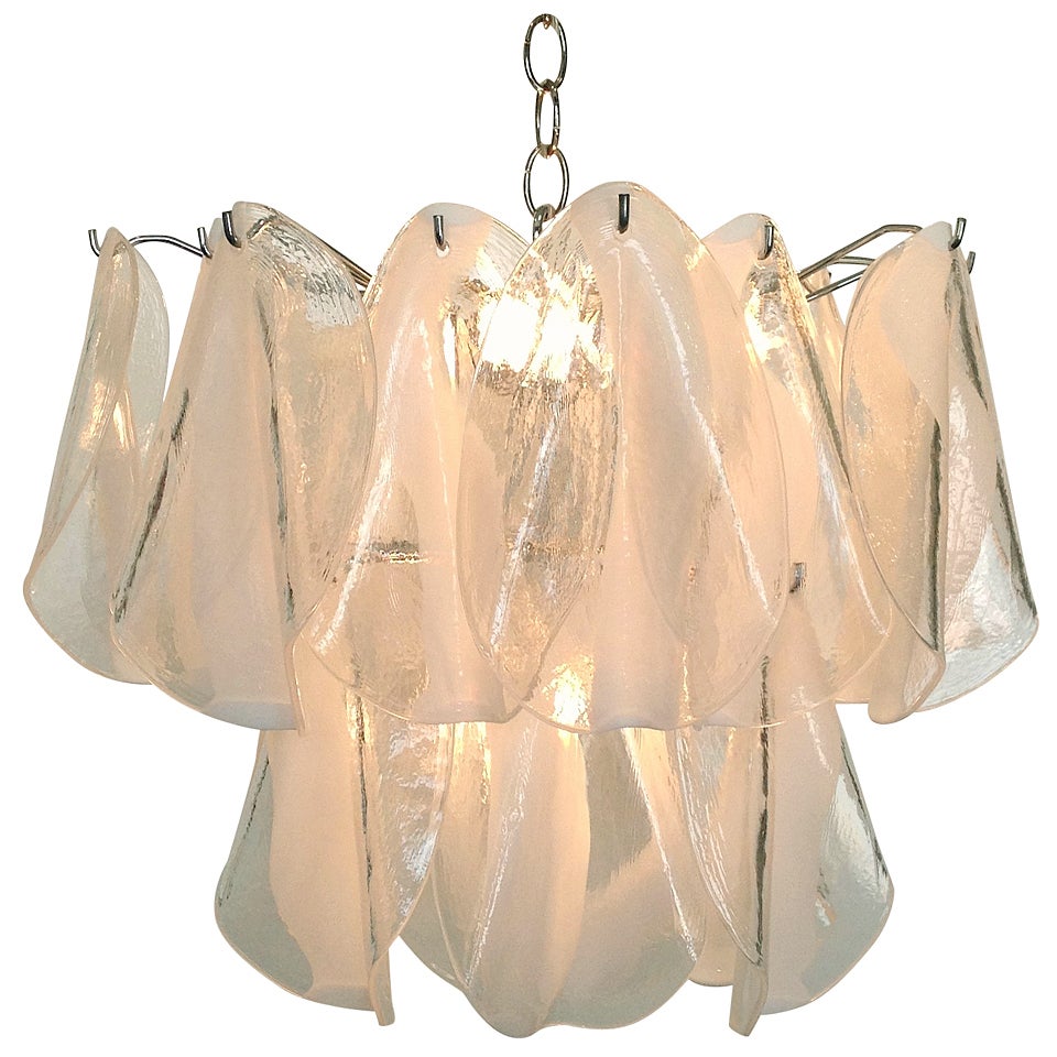 Mazzega Murano Hand Blown White Feather Chandelier