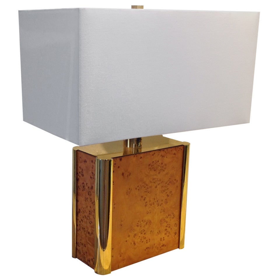 Burl-Wood and Brass Table Lamp designed in the style of Milo Baughman