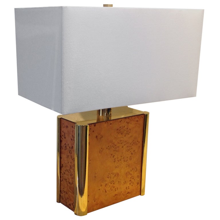 Burl-Wood and Brass Table Lamp designed in the style of Milo Baughman For  Sale at 1stDibs