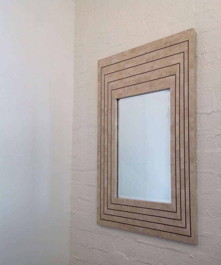 Tessellated Fossil Stone with Brass inlay Mirror by Maitland-Smith