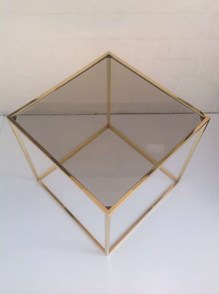 Late 20th Century Pair of Polished Brass and Bronze Glass Cube Tables designed by Milo Baughman