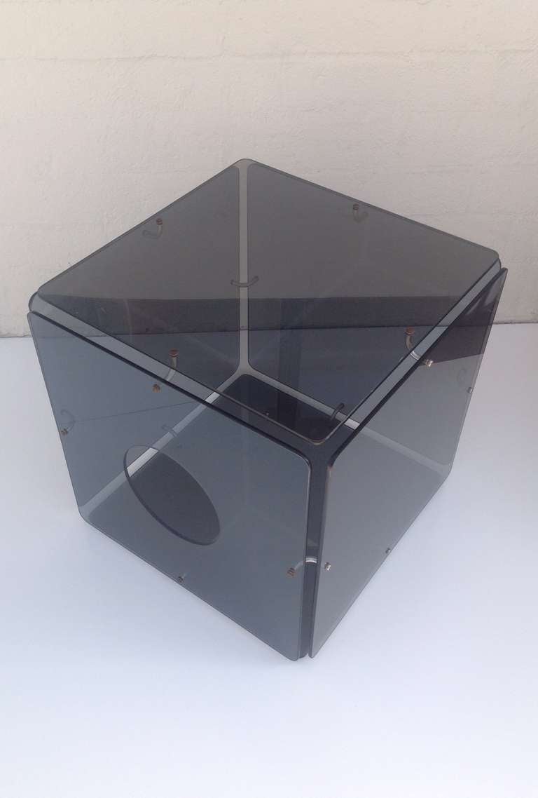 Mid-Century Modern Smoke Glass Cube Table designed by Gerald McCabe