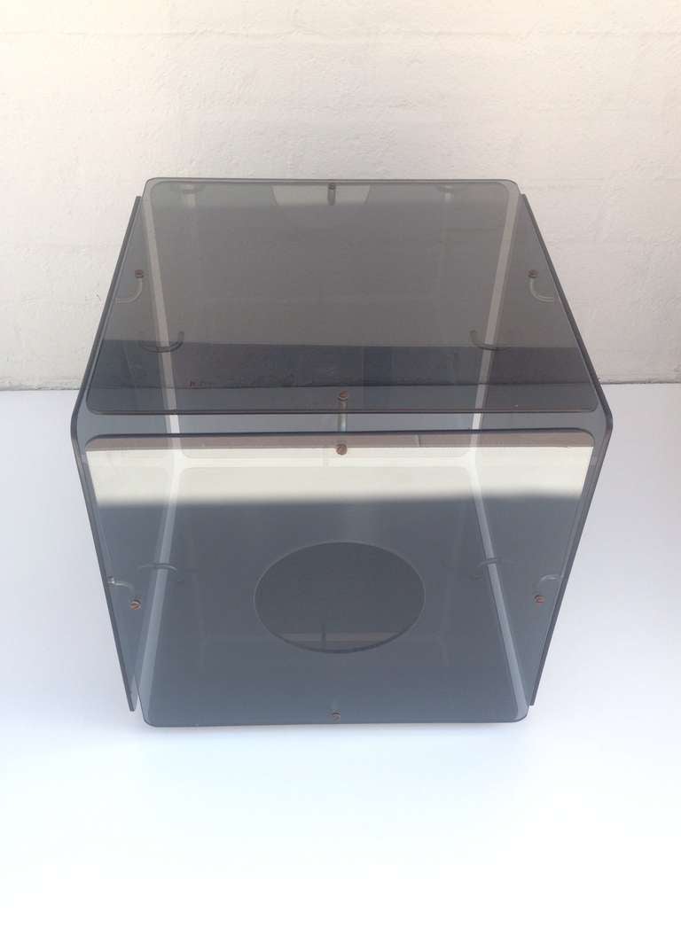 Smoke Glass Cube Table designed by Gerald McCabe In Excellent Condition In Palm Springs, CA