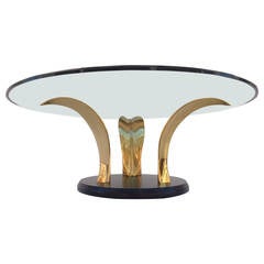 Polished Brass and Glass Coffee or Cocktail Table
