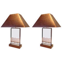 Acrylic & Copper Table Lamps (pair) in the style of Charles Hollis Jones