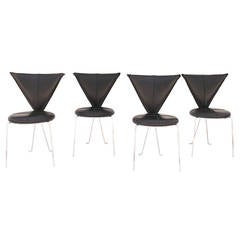 Rare Set of Four Black Leather and Chrome Chairs by Helmut Lubke & Co 6