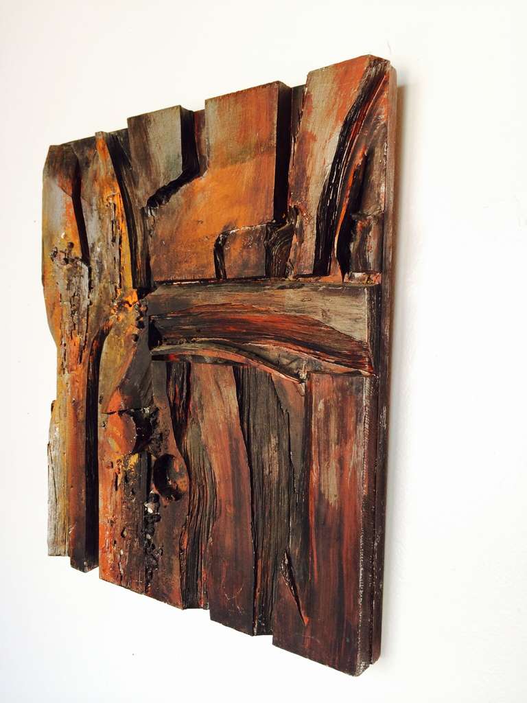 Mid-Century Modern Wood Assemblage and Acrylic Wall Sculpture by Wayne Long