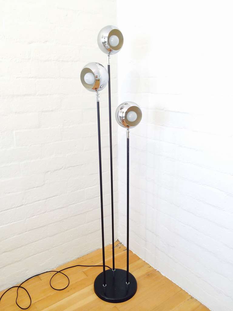 American Three Chrome Ball Floor Lamp by Raymor For Sale