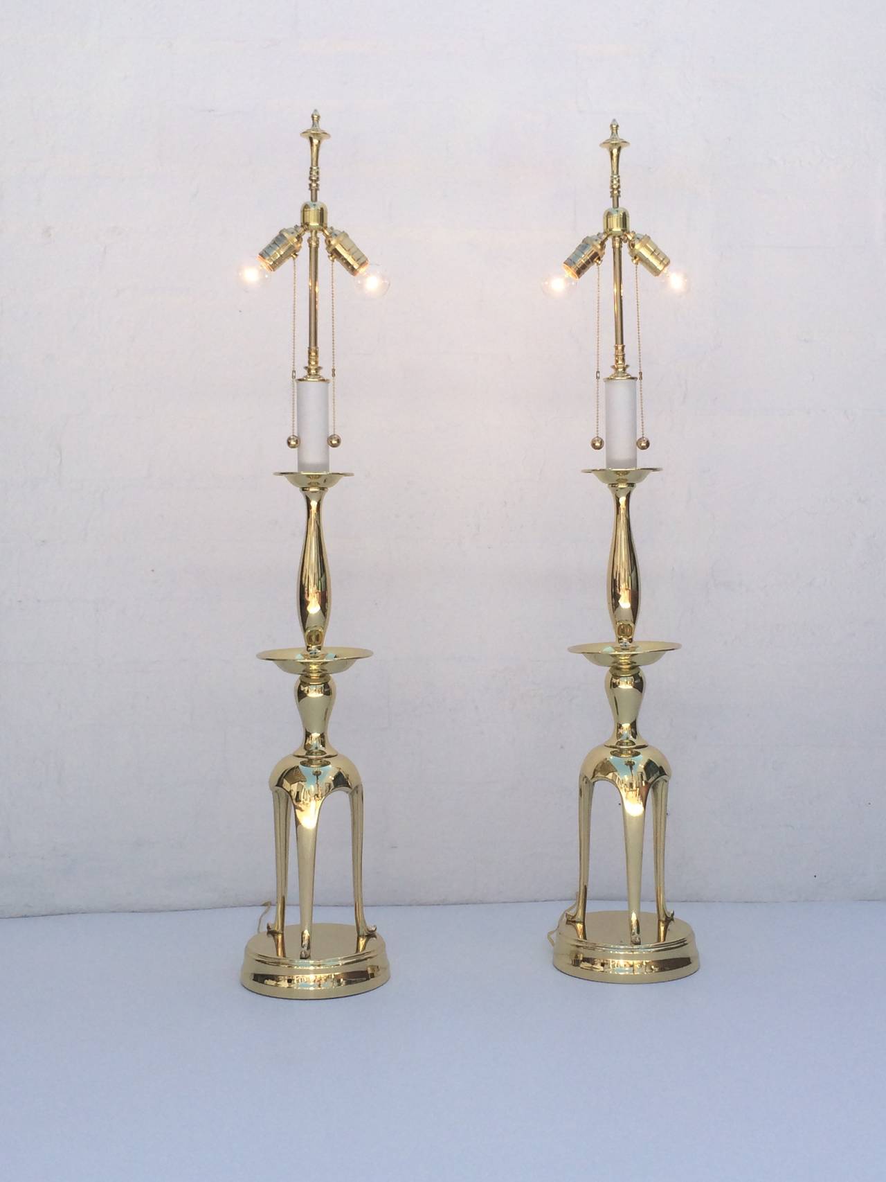 Pair of Polished Brass Chapman Lamps in the Manner of James Mont In Excellent Condition For Sale In Palm Springs, CA