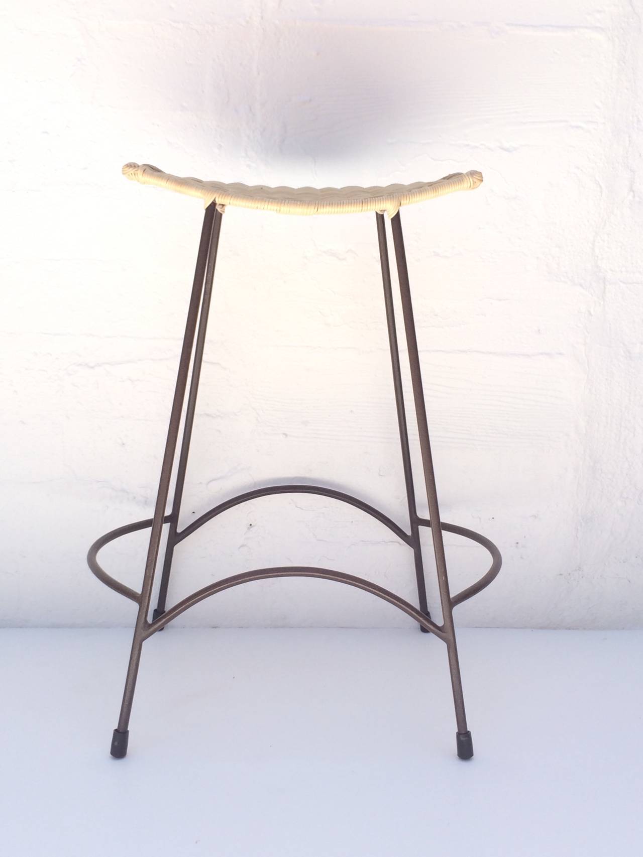 Set of Four Wicker and Painted Steel Stools Designed by Arthur Umanoff 2