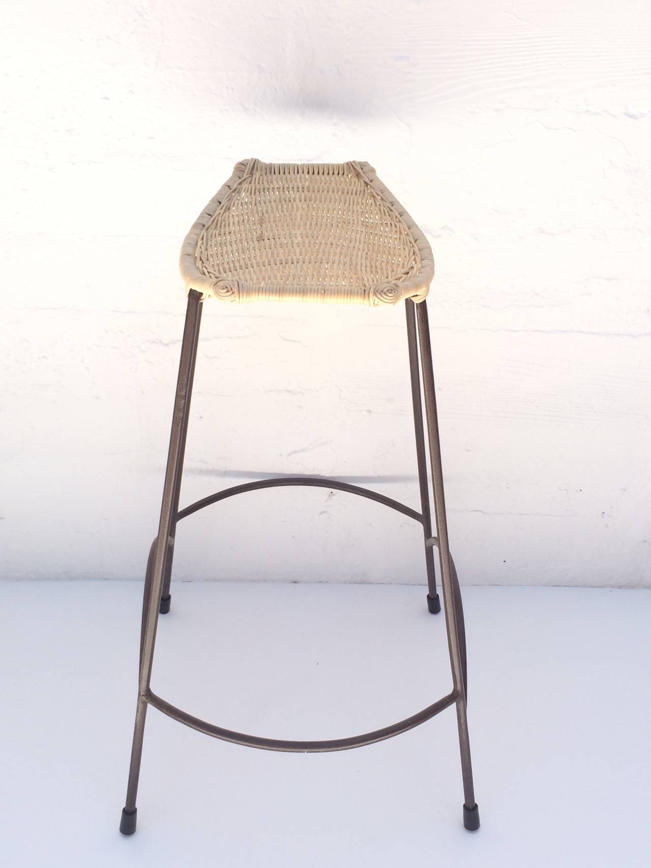 Set of Four Wicker and Painted Steel Stools Designed by Arthur Umanoff 3