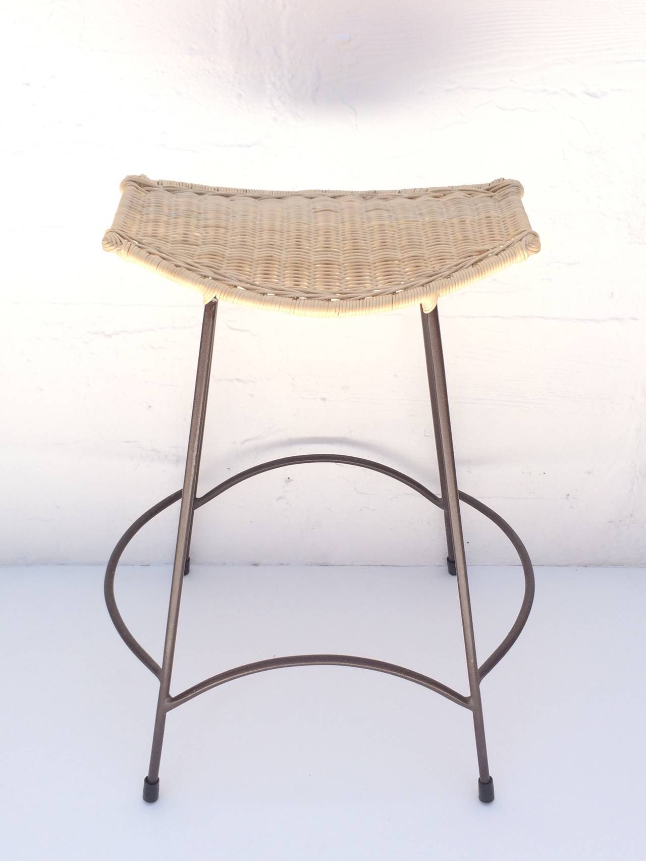 Set of Four Wicker and Painted Steel Stools Designed by Arthur Umanoff 4