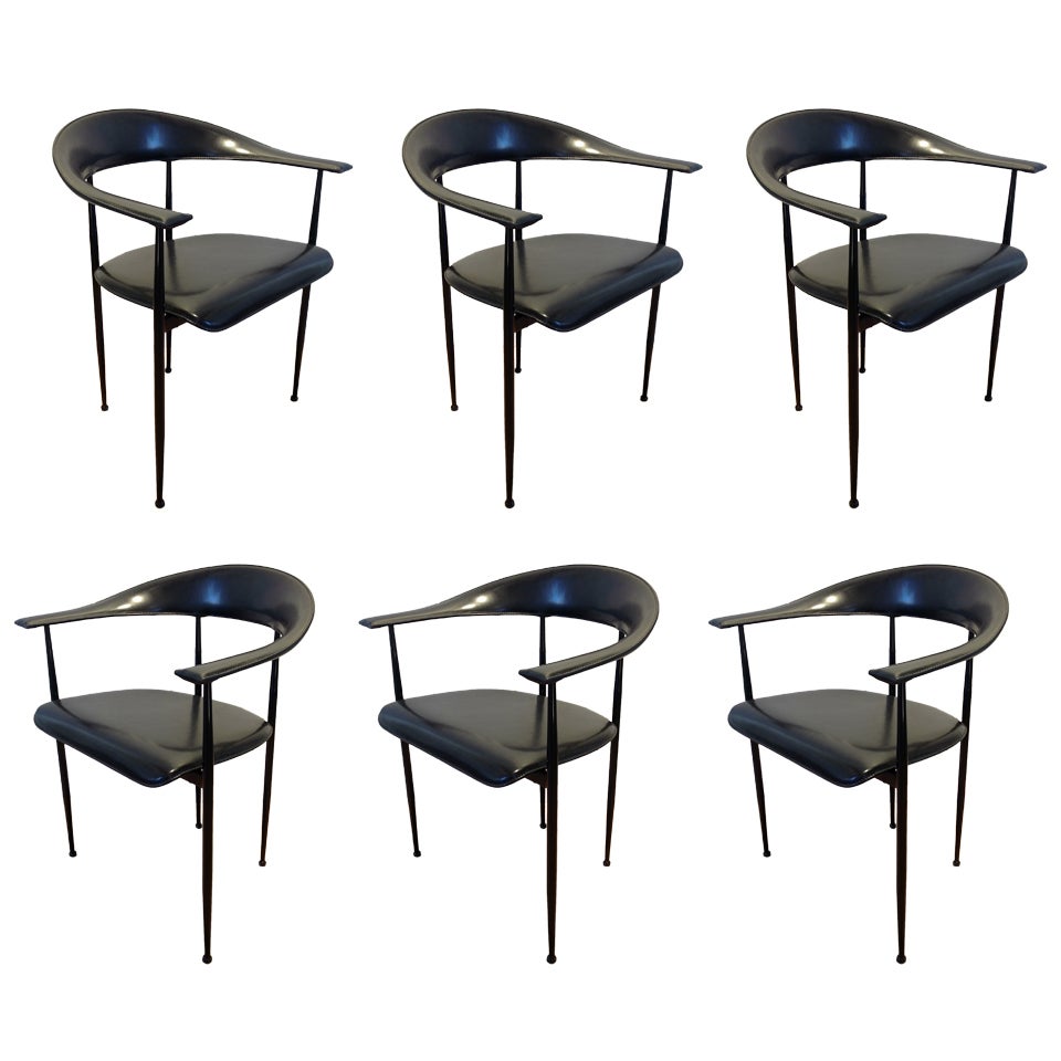 Set of six saddle stitched leather chairs by Fasem  (Italy)