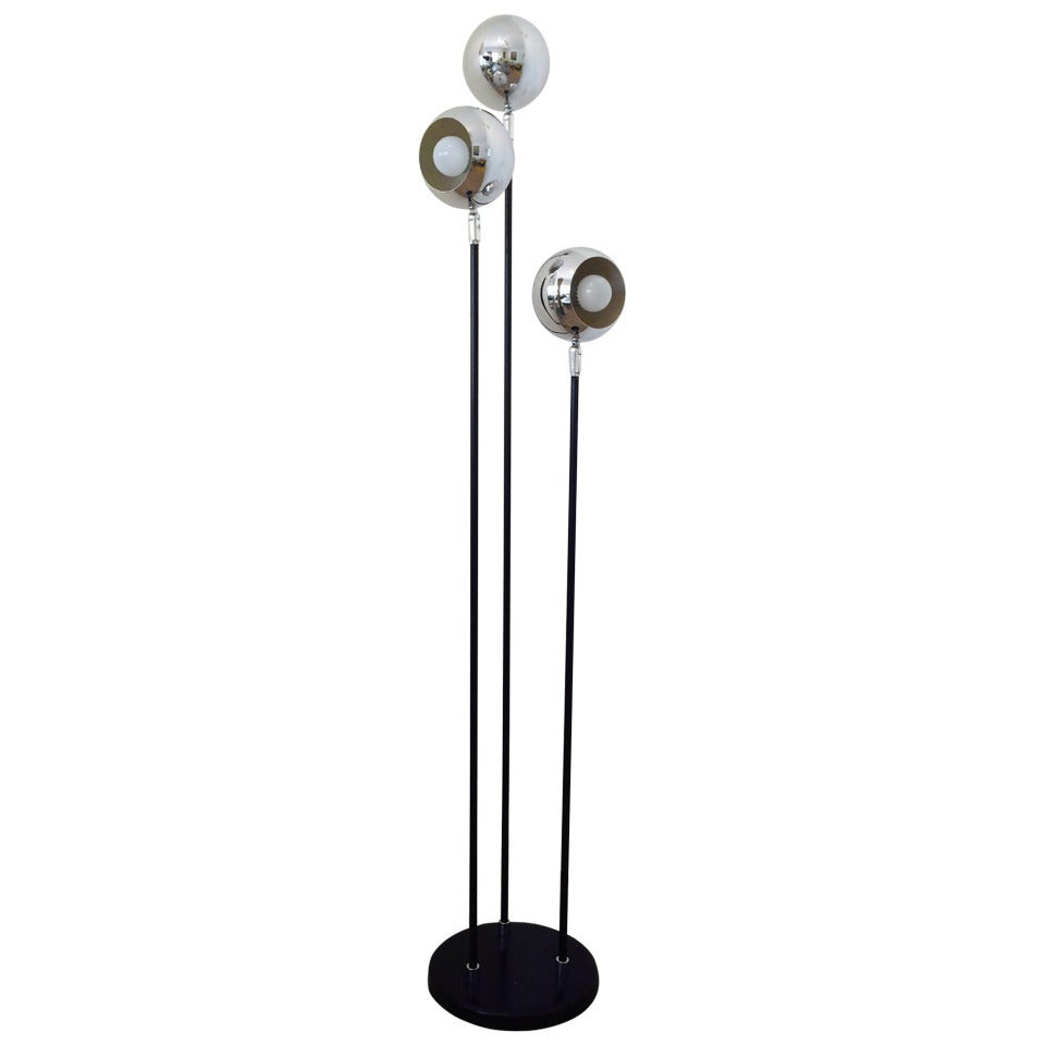 Three Chrome Ball Floor Lamp by Raymor For Sale