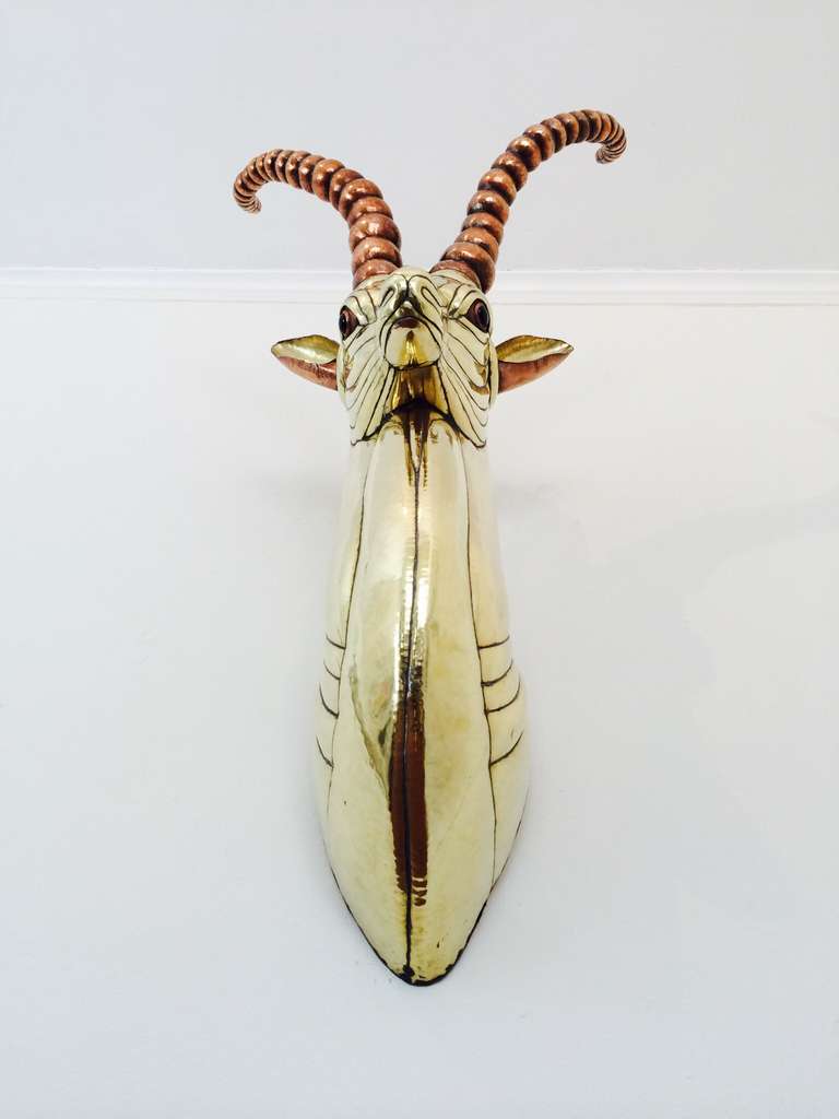 Mexican Large Polished Brass & Copper Antelope by Sergio Bustamante