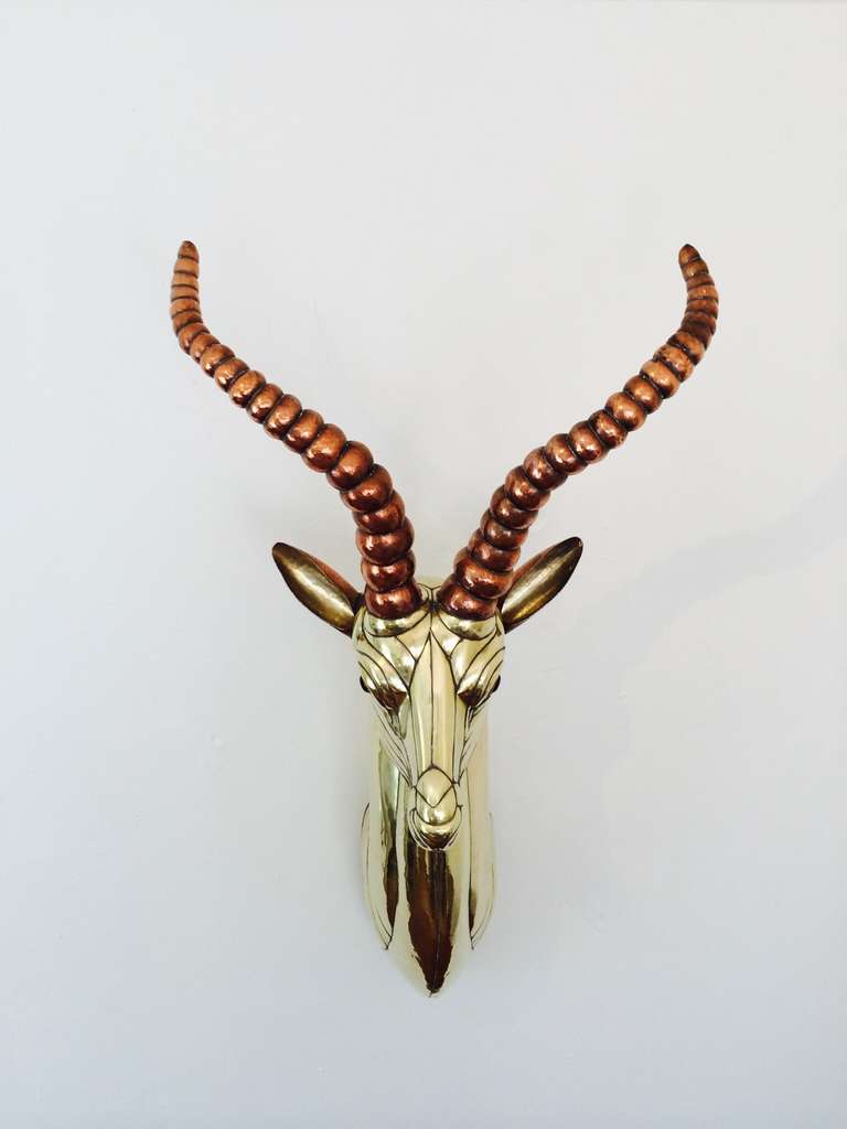 Late 20th Century Large Polished Brass & Copper Antelope by Sergio Bustamante