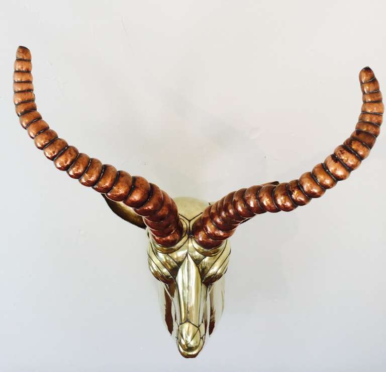 Large Polished Brass & Copper Antelope by Sergio Bustamante In Excellent Condition In Palm Springs, CA