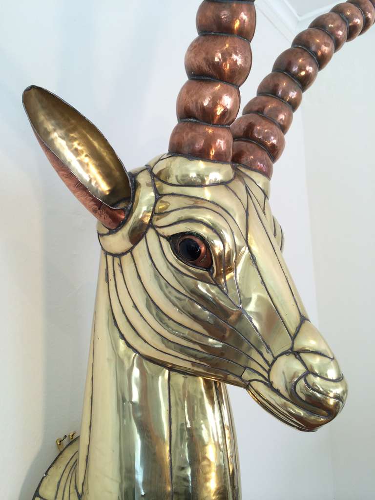 Large Polished Brass & Copper Antelope by Sergio Bustamante 4