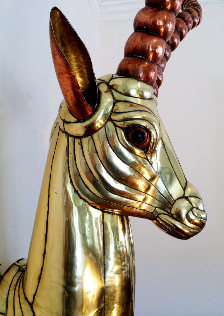 Large Polished Brass & Copper Antelope by Sergio Bustamante 1