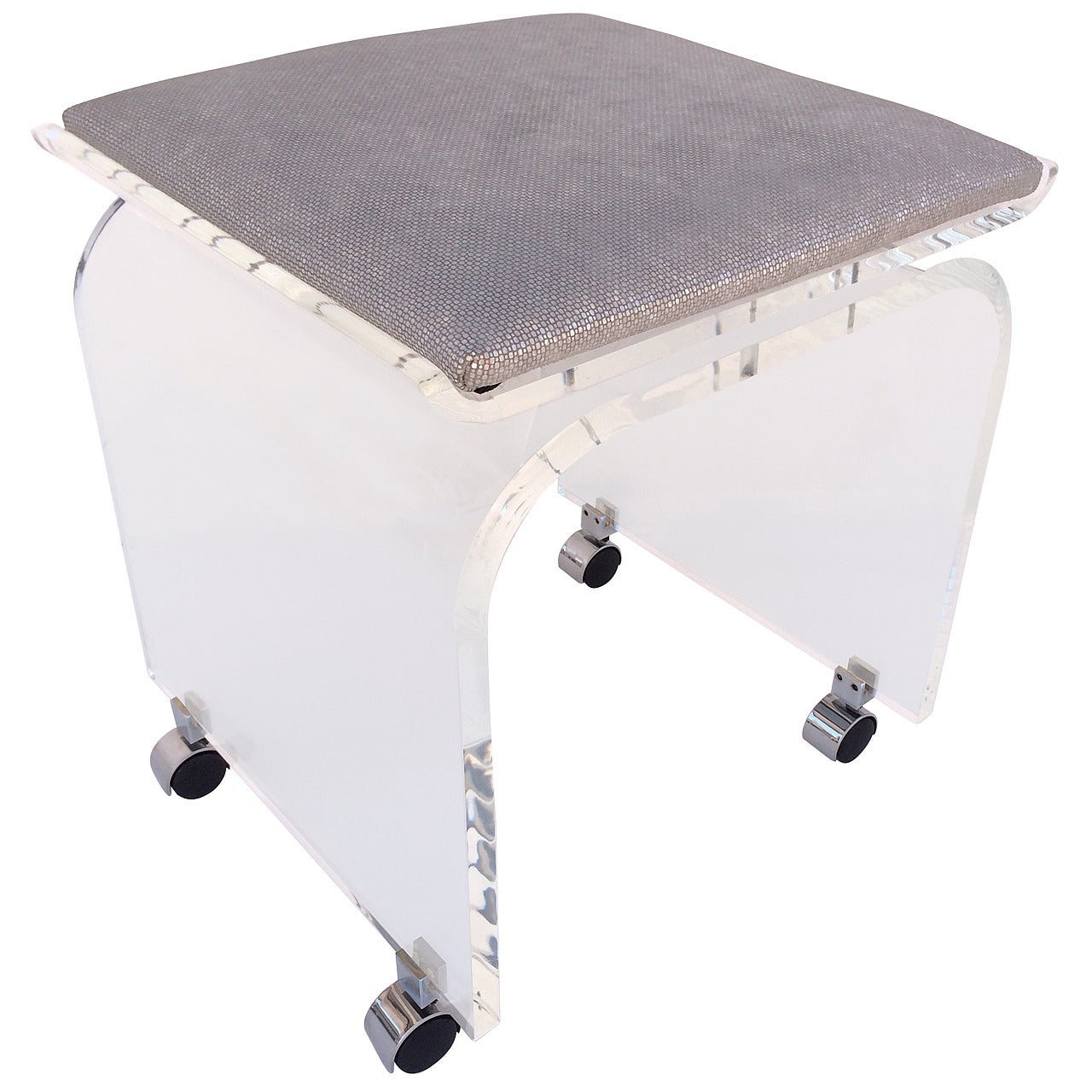 "Waterfall" Acrylic Vanity Stool on Wheels Designed by Charles Hollis Jones