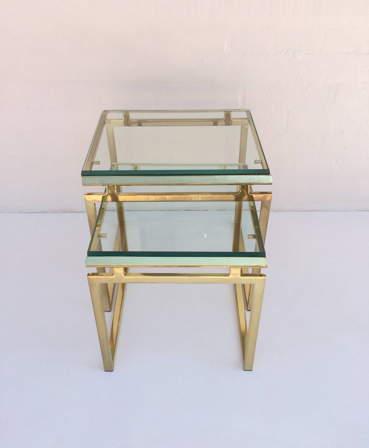 Polished Brass and Beveled Glass Nesting Tables Designed by Milo Baughman 2