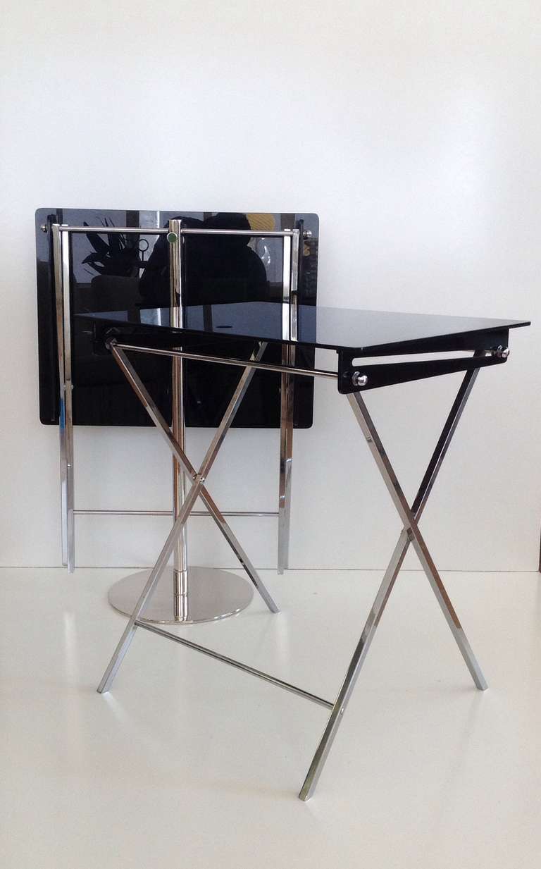 Mid-Century Modern Pair of Smoked Acrylic Folding Trays with Stand Designed by Charles Hollis Jones