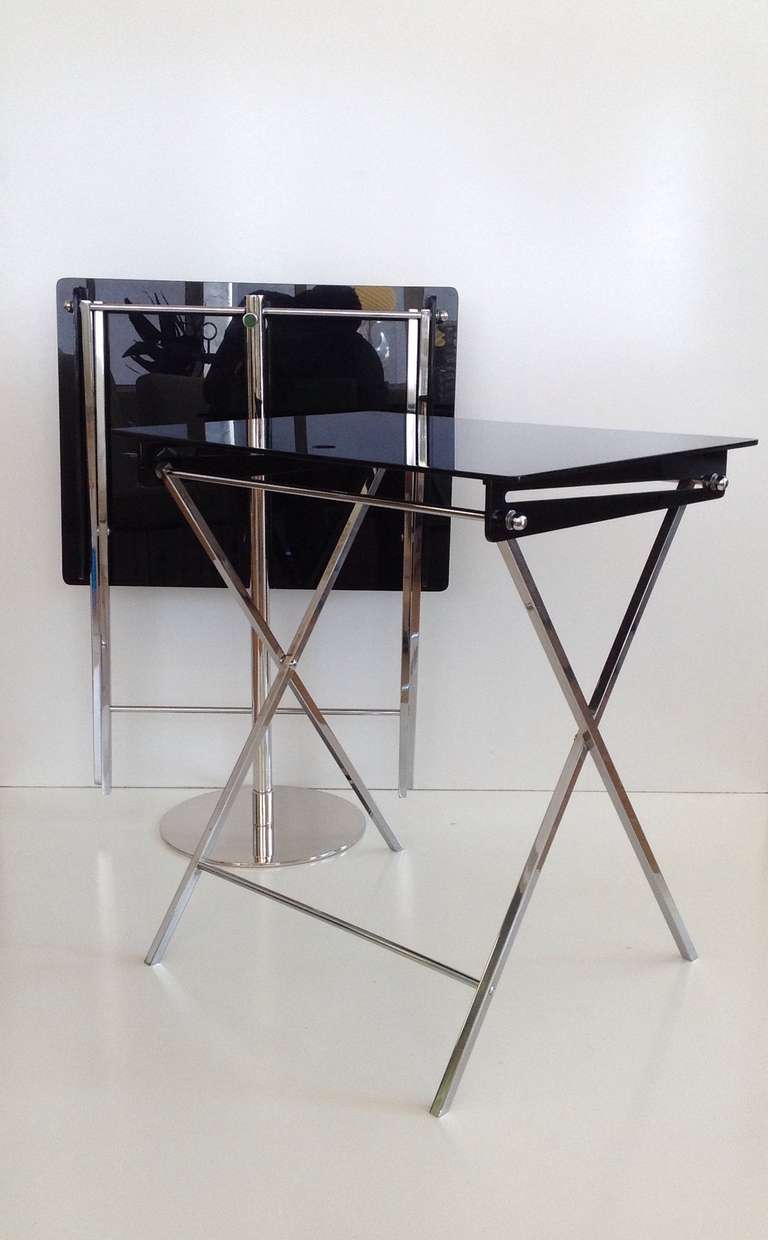 Mid-20th Century Pair of Smoked Acrylic Folding Trays with Stand Designed by Charles Hollis Jones