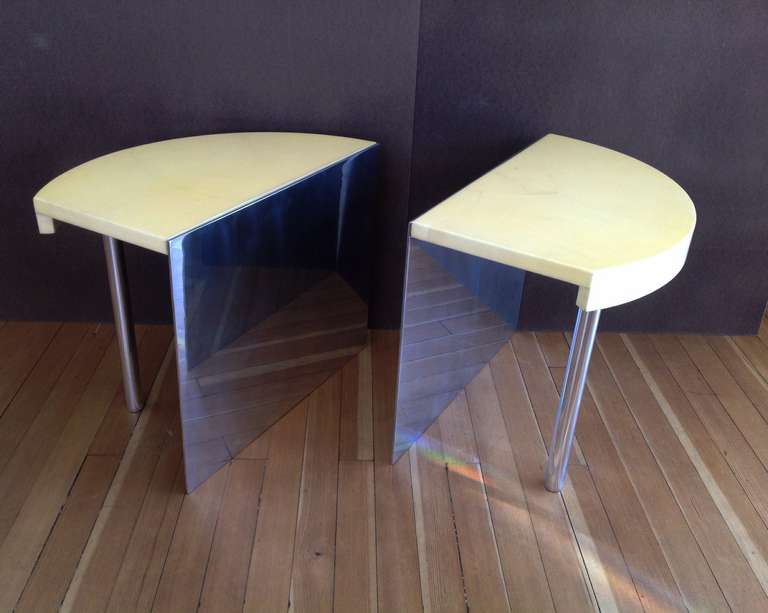 Pair of Goatskin and Polished Aluminum Side Tables in the Style of Karl Springer In Excellent Condition In Palm Springs, CA