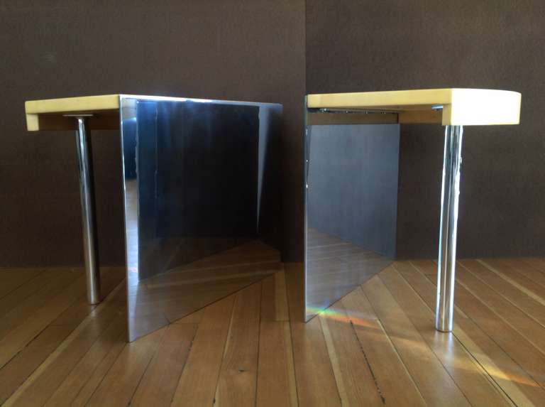 Pair of Goatskin and Polished Aluminum Side Tables in the Style of Karl Springer 2