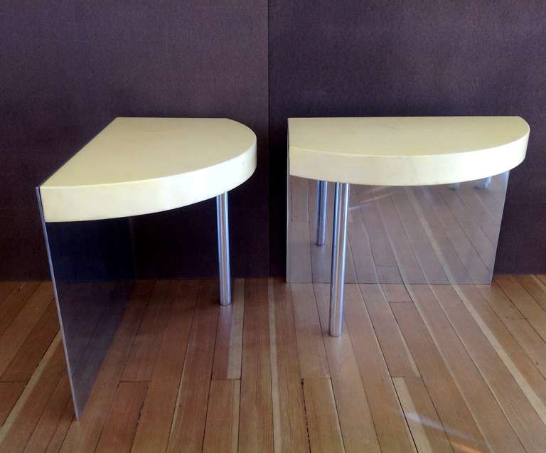 Late 20th Century Pair of Goatskin and Polished Aluminum Side Tables in the Style of Karl Springer