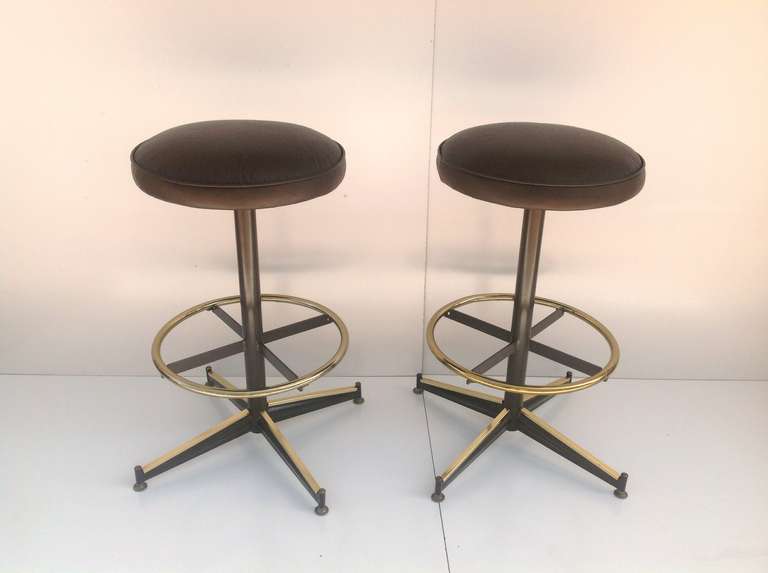 Pair of Newly Reupholstered Swivel-Top Barstools, circa 1970s
