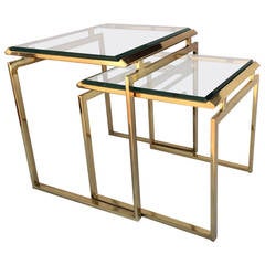 Polished Brass and Beveled Glass Nesting Tables Designed by Milo Baughman