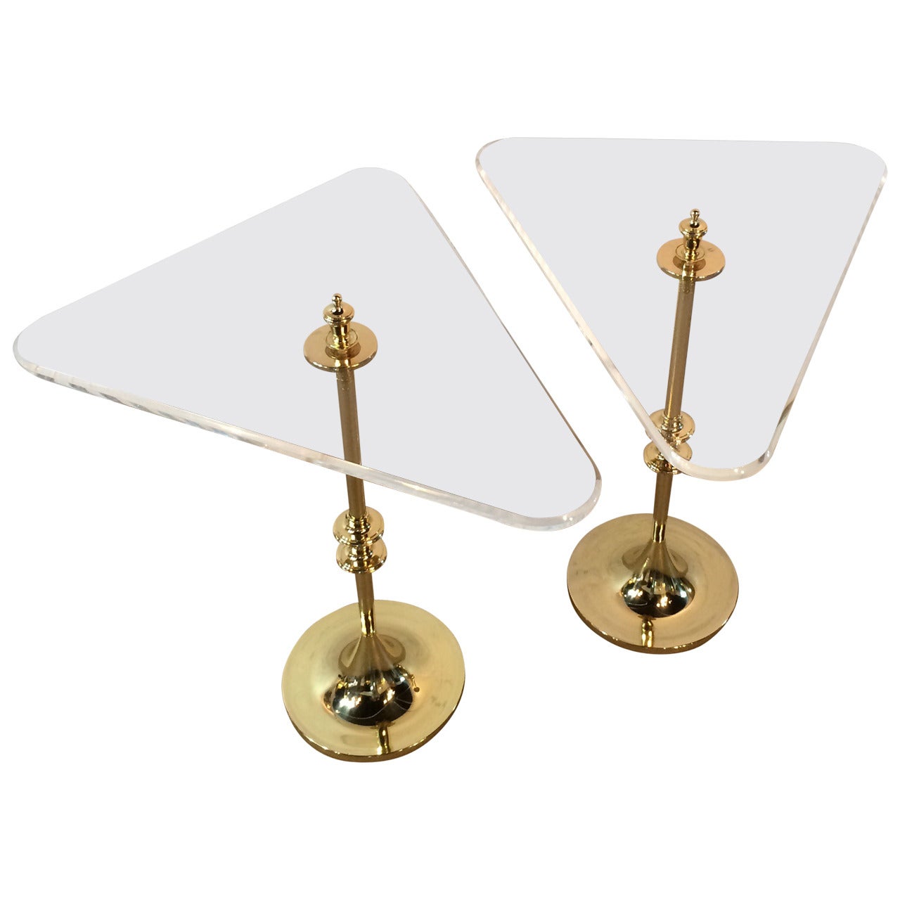 Stunning Pair of Polished Brass and Acrylic Side Tables