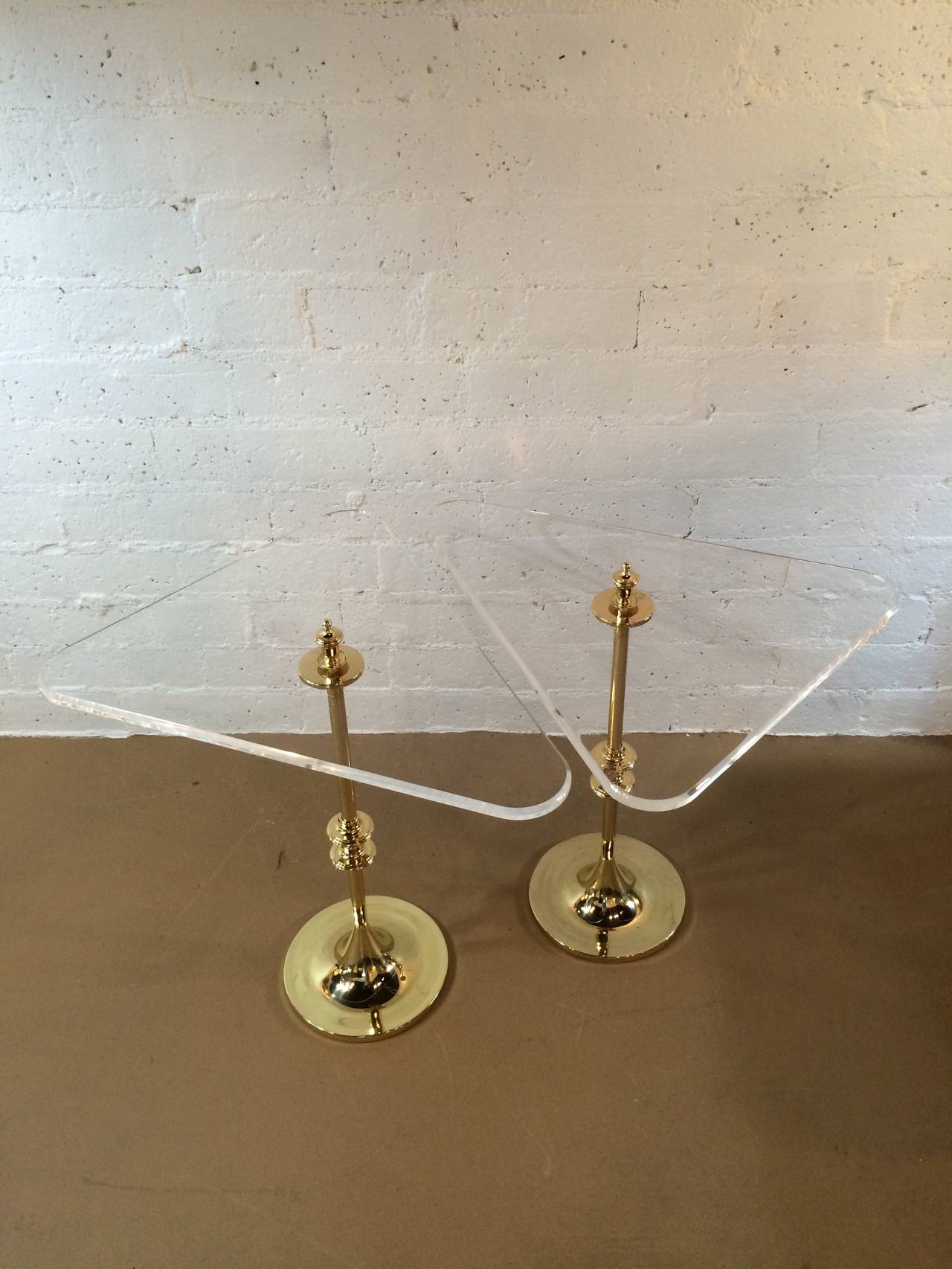 Stunning Pair of Polished Brass and Acrylic Side Tables 2