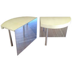 Pair of Goatskin and Polished Aluminum Side Tables in the Style of Karl Springer