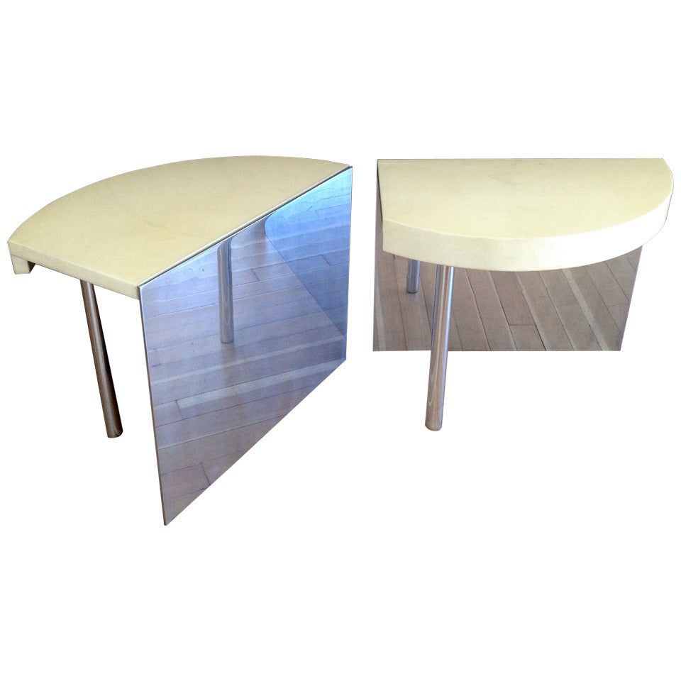 Pair of Goatskin and Polished Aluminum Side Tables in the Style of Karl Springer