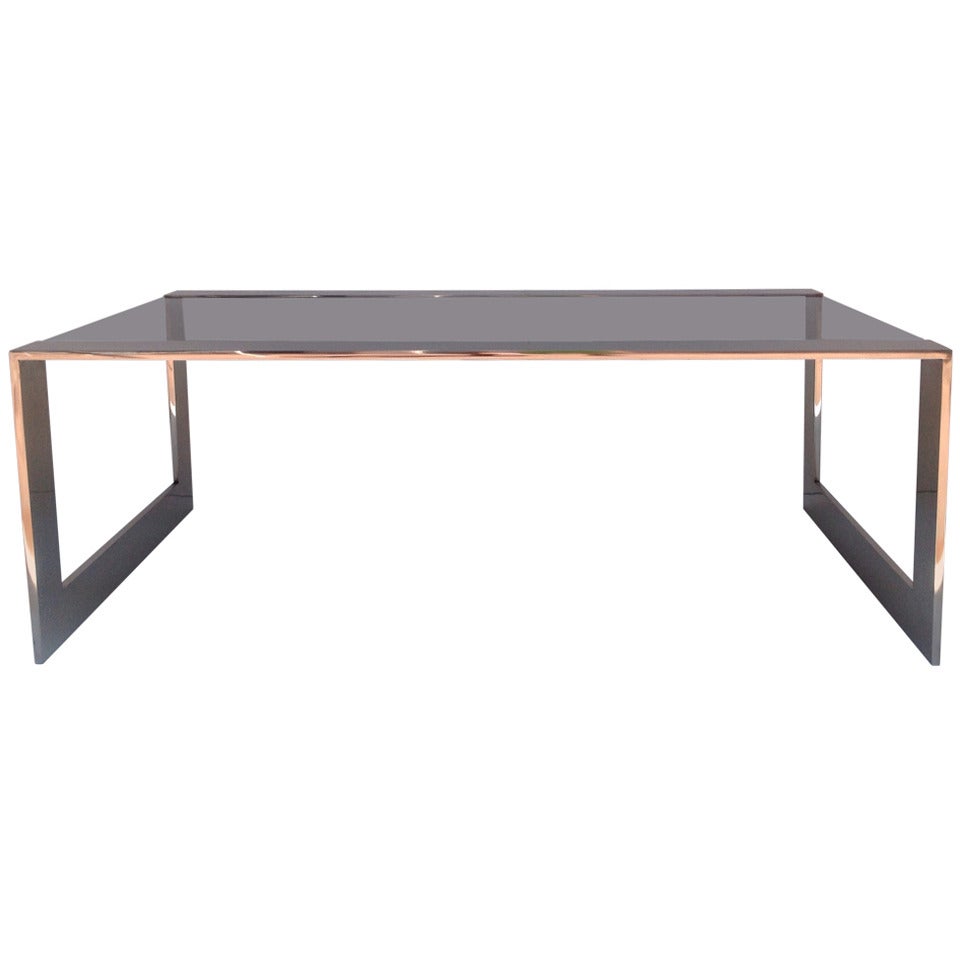 Smoked Glass and Polished Stainless Steel Coffee/Cocktail Table by Brueton