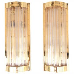 Phenomenal Polished Brass with Murano Glass Rods Wall Sconces by Venini
