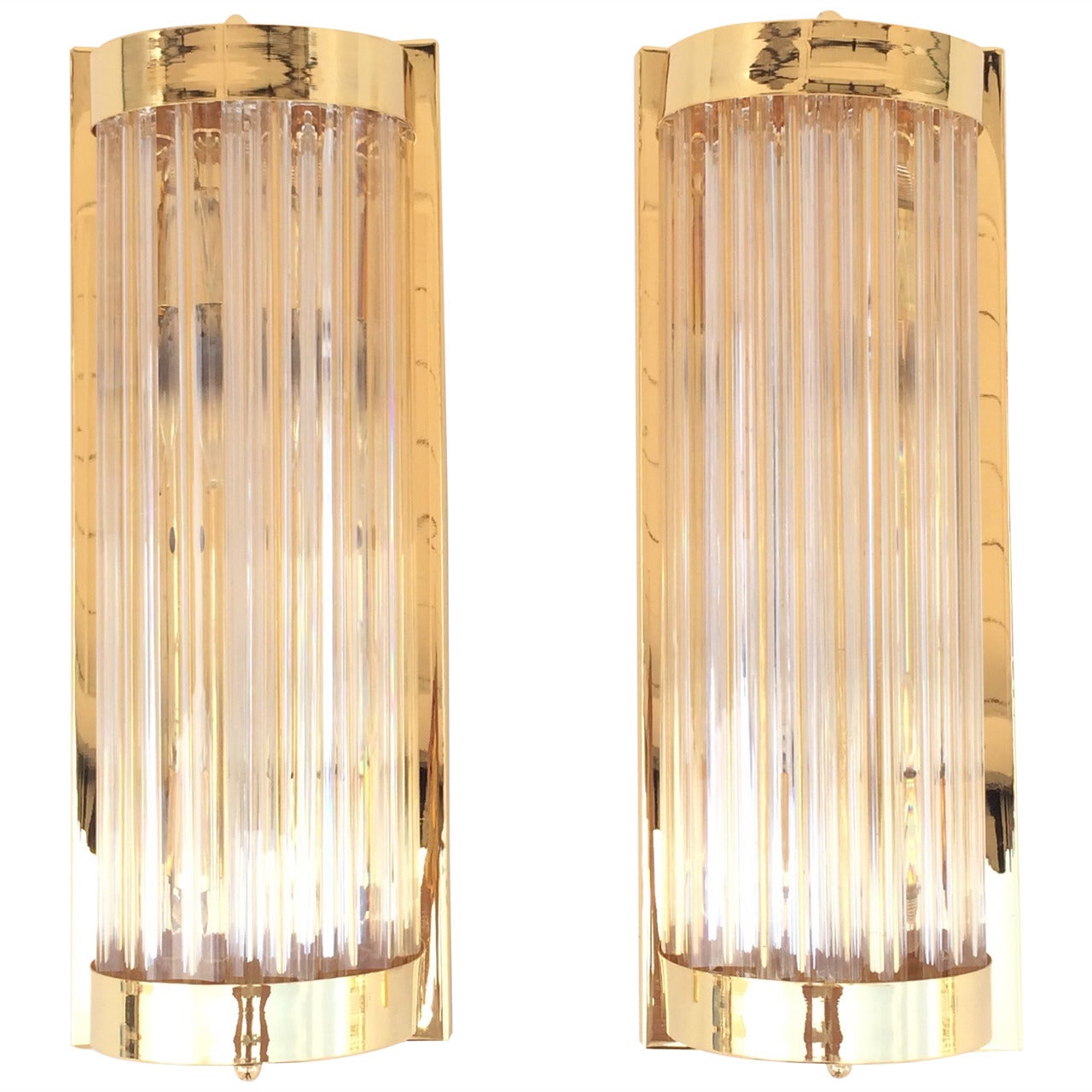 Phenomenal Polished Brass with Murano Glass Rods Wall Sconces by Venini