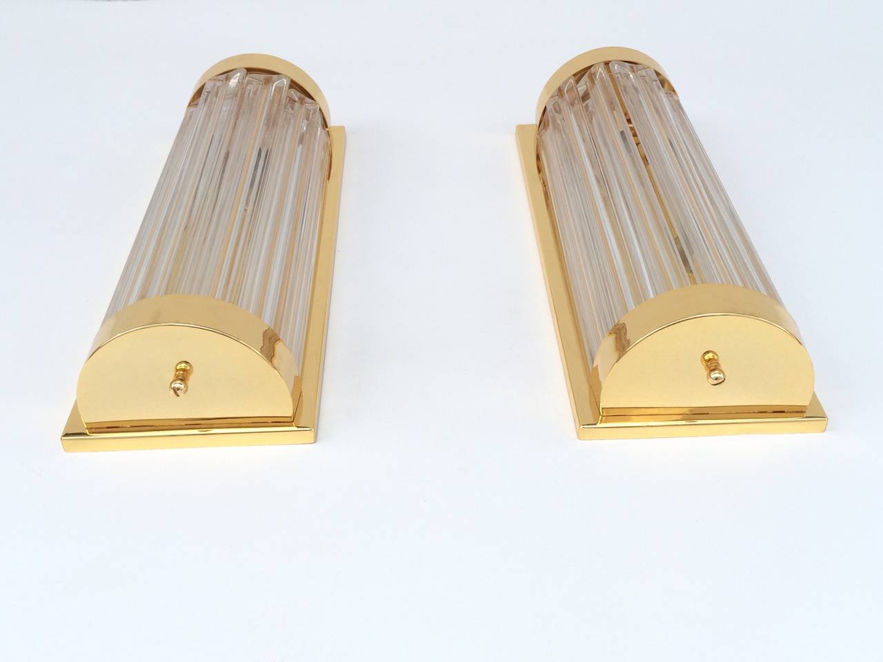 Italian Phenomenal Polished Brass with Murano Glass Rods Wall Sconces by Venini