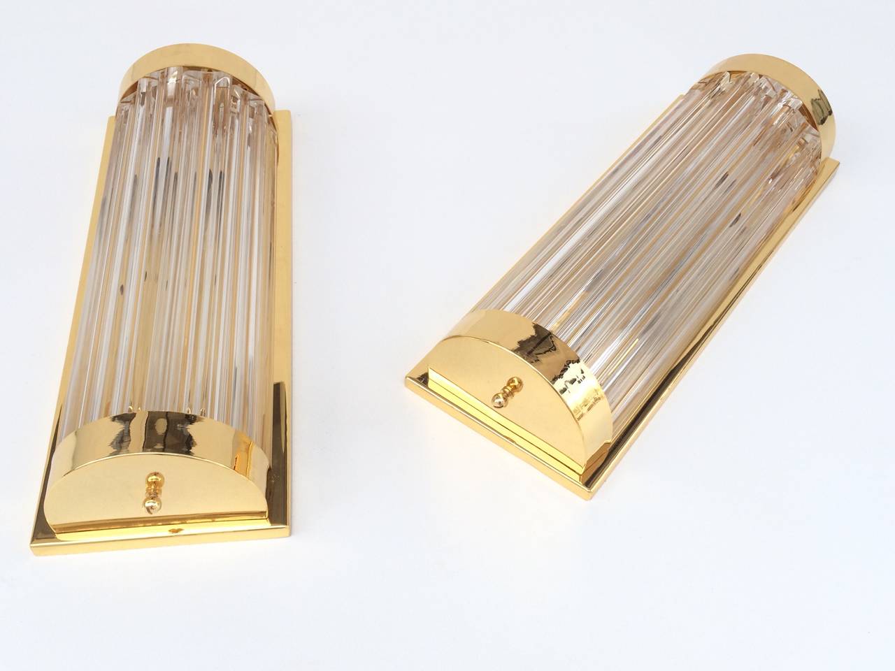 Phenomenal Polished Brass with Murano Glass Rods Wall Sconces by Venini In Excellent Condition In Palm Springs, CA