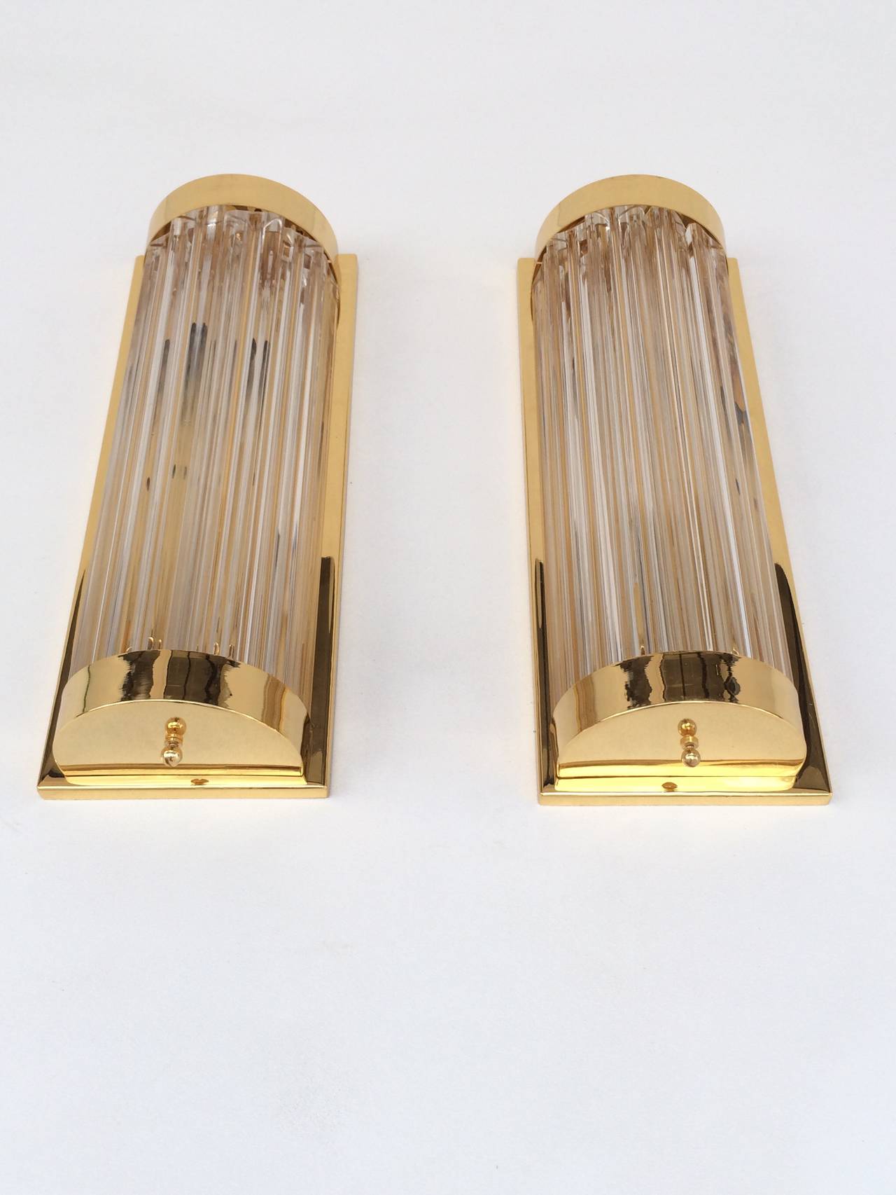 Mid-20th Century Phenomenal Polished Brass with Murano Glass Rods Wall Sconces by Venini
