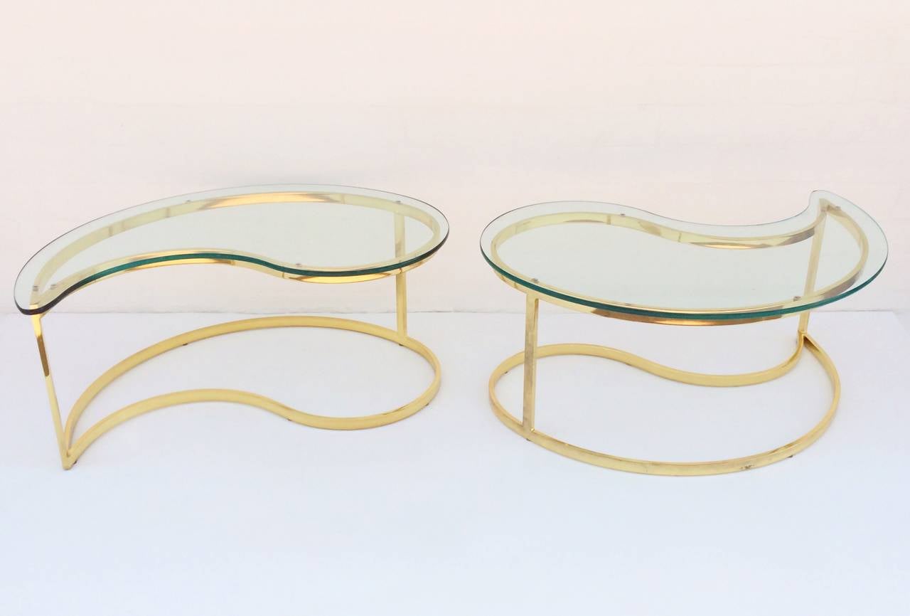 Mid-Century Modern Polished Brass and Glass Cocktail or Coffee Tables Designed by Milo Baughman