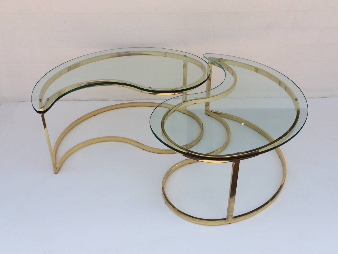 Polished Brass and Glass Cocktail or Coffee Tables Designed by Milo Baughman In Good Condition In Palm Springs, CA